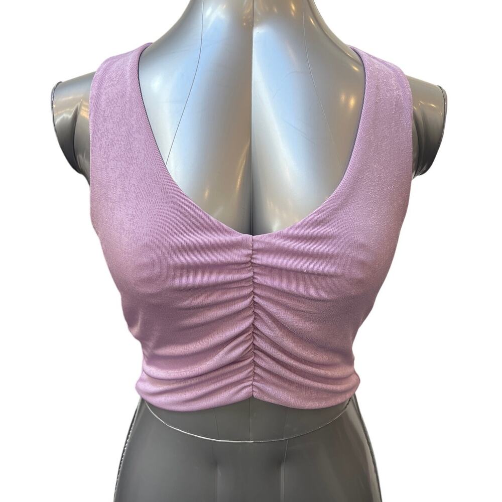 NWT Naked Wardrobe Ruched Sleeveless V-Neck Crop Top Purple Lavender Womens L